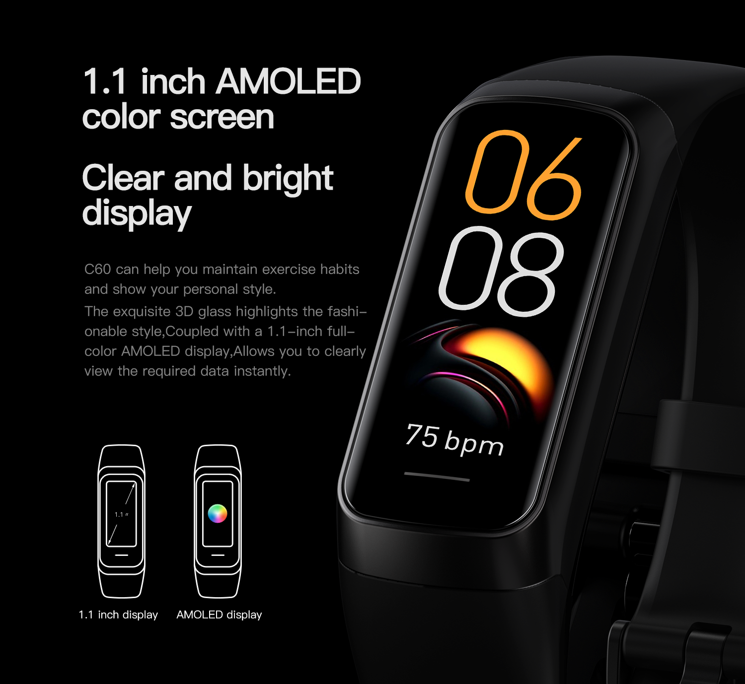 Fit Pro + Smart Health Fitness Activity Tracker | AMOLED 1.1"